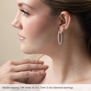 14K White Gold 1 CTW Natural Diamond Inside-Outside 26.5 mm Hinged Hoop Earrings