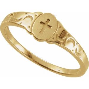 14K Yellow Gold Oval Youth Cross Signet Ring