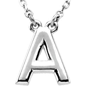 14K White Gold Block Initial A 16" Necklace