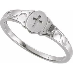 Sterling Silver Oval Youth Cross Signet Ring