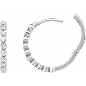 14K White Gold 1/4 CT Natural Diamond Hinged Hoop Earrings