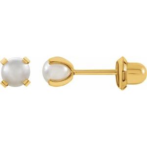14K Yellow Imitation White Pearl Inverness® Piercing Earrings