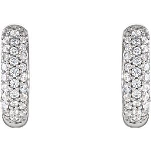 Sterling Silver Imitation White Cubic Zirconia Inside-Outside 11.2 mm Huggie Earrings
