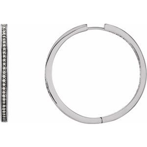 14K White Gold 3/8 CTW Natural Diamond Inside-Outside 23.5 mm Hoop Earrings