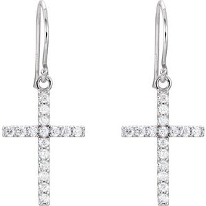 14K White Gold 1/2 CTW Natural Diamond Cross Earrings