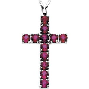 14K White Gold Natural Ruby Cross Pendant