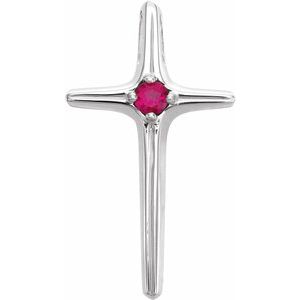 14K White Gold Natural Ruby Cross Pendant