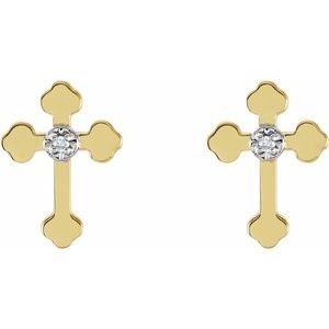 14K Yellow/White Gold .01 CTW Natural Diamond Cross Earrings
