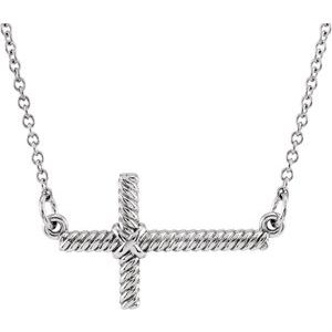 14K Yellow Gold Sideways Rope Cross 16 1/2" Necklace