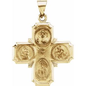 14K Yellow Gold 25x25 mm Hollow Four-Way Cross Medal
