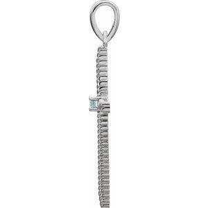 Platinum Natural Swiss Blue Topaz Cross Pendant