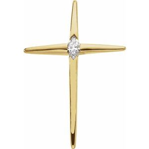 14K Yellow Gold 1/8 CT Natural Diamond Cross Pendant