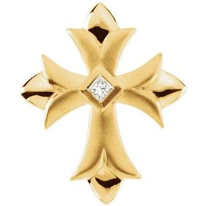 14K Yellow Gold 1/10 CTW Natural Diamond Cross Pendant