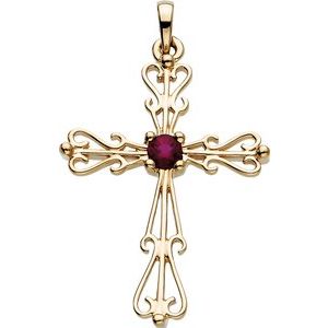 14K Yellow Gold Natural Ruby Cross Pendant