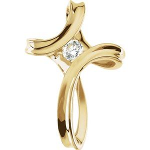 14K Yellow Gold 1/5 CT Natural Diamond Cross Pendant