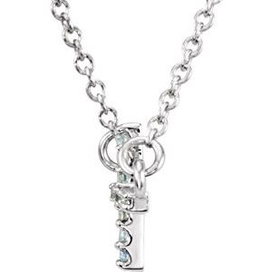 14K White Gold Natural Aquamarine Sideways Cross 16-18" Necklace