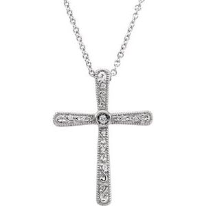 14K Yellow Gold .05 CTW Natural Diamond Cross 18" Necklace