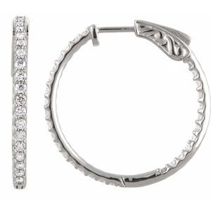 Sterling Silver Imitation White Cubic Zirconia Inside-Outside 34.5 mm Hinged Hoop Earrings