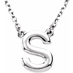 14K White Gold Block Initial S 16" Necklace