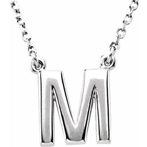 Sterling Silver Block Initial M 16" Necklace