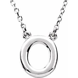 14K White Gold Block Initial O 16" Necklace