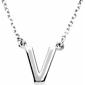 Sterling Silver Block Initial V 16" Necklace