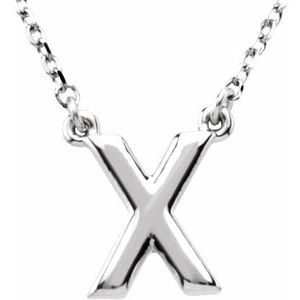 14K White Gold Block Initial X 16" Necklace