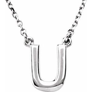 14K White Gold Block Initial U 16" Necklace