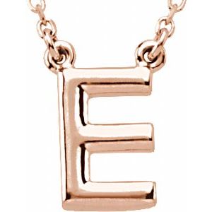 14K Rose Gold Block Initial E 16" Necklace