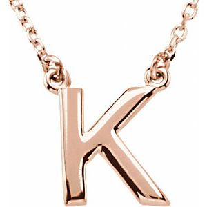14K Rose Gold Block Initial K 16" Necklace