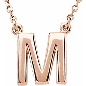 14K Rose Gold Block Initial M 16" Necklace