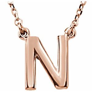 14K Rose Gold Block Initial N 16" Necklace