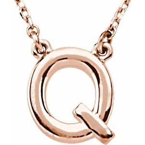 14K Rose Gold Block Initial Q 16" Necklace