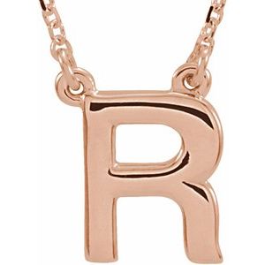 14K Rose Gold Block Initial R 16" Necklace
