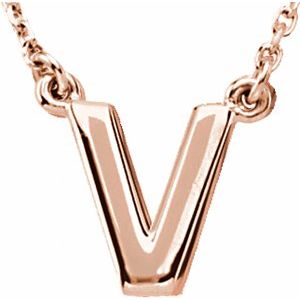 14K Rose Gold Block Initial V 16" Necklace