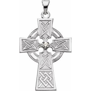 14K White Gold .06 CT Natural Diamond Cross Pendant