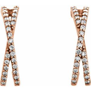 14K Rose Gold 1/4 CTW Natural Diamond Criss-Cross J-Hoop Earrings