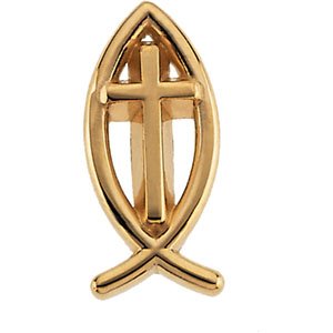 10K Yellow Gold Ichthus with Cross Lapel Pin