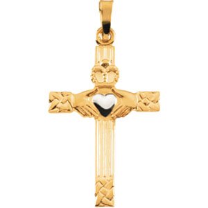 14K Yellow/White Gold Claddagh Cross Pendant
