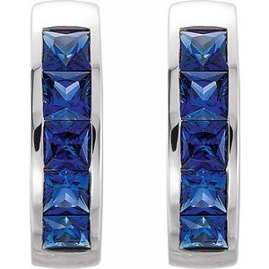 Sterling Silver Lab-Grown Blue Sapphire Hoop Earrings