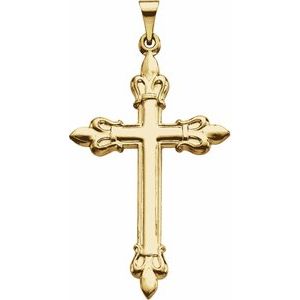 14K Yellow Gold 35x23 mm Fleur-de-Lis Cross Pendant