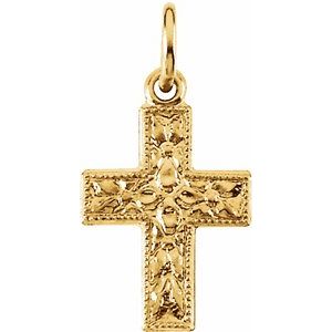 14K Yellow Gold Floral Cross Pendant