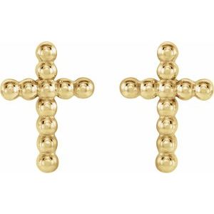 14K Yellow Gold Beaded Cross Earrings