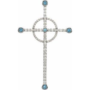14K White Gold Natural Swiss Blue Topaz & 1/2 CTW Natural Diamond Cross Pendant
