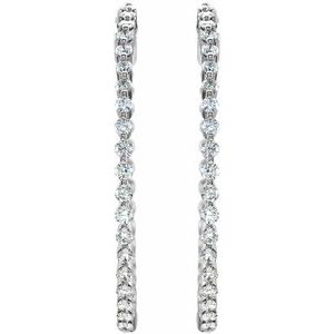 14K White Gold 2 CTW Natural Diamond Inside-Outside Hinged 36.9 mm Hoop Earrings