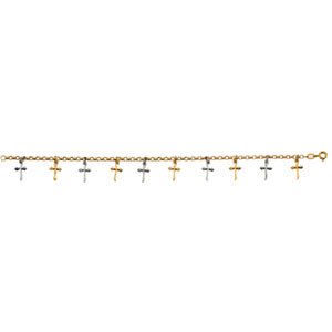 14K Yellow/White Gold Cross 7" Bracelet