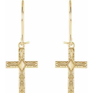 14K Yellow Gold Cross Earrings