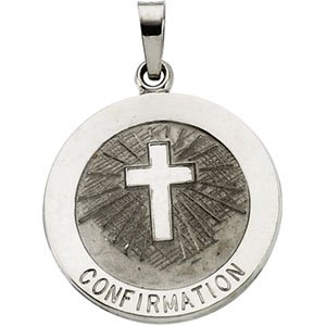 14K White Gold 18 mm Confirmation Medal with Cross