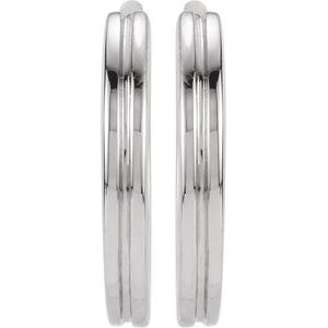 14K White Gold Grooved Hinged 10.3 mm Huggie Hoop Earrings