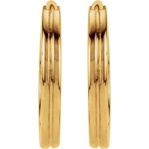 14K Yellow Gold Grooved Hinged 10.3 mm Huggie Hoop Earrings